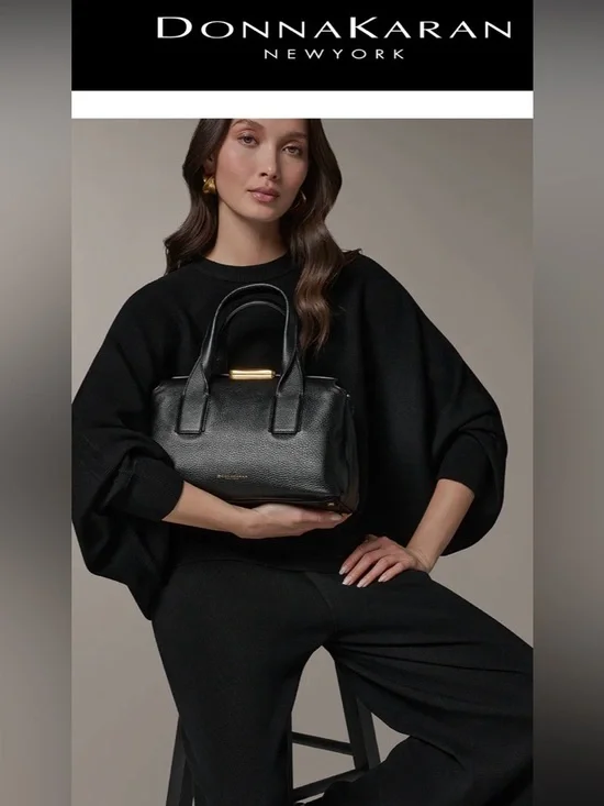 NWT Donna Karan Amagansett Black Leather Satchel w/ Jewelry like closure. - Picture 2 of 16